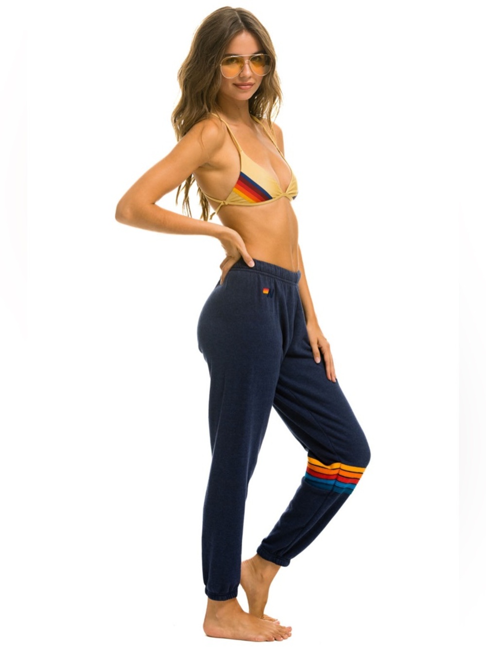 Aviator Nation Rainbow Stitch Sweatpants ~ Navy Size Small - Picture 13 of 14